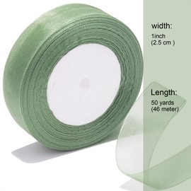 Bsikon 1 Inch Sheer Organza Ribbon 50 Yards Sage Green Chiffon Ribbon for Gift Wrapping,Bouquets,Wedding,DIY Craft