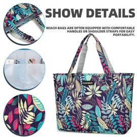 Lovelinks21 - Bolsas de playa para mujer, tamaño grande, impermeable, bolsa de playa, bolsa de viaje con cierre, bolsas casuales, Hoja Azul