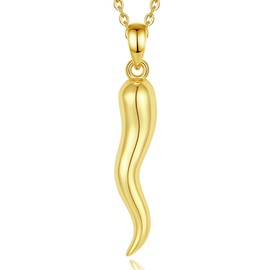 CELESTIA Italian Cornicello Necklace for Women 925 Sterling Silver Gold-Plated Horns Lucky Pendant with 51 cm Chain Symbol Jewellery Gift for Mother, Daughter, Wife, Grandma, Sterling silver, No
