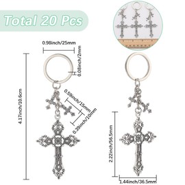 SUNNYCLUE 1 Box 20Pcs Cross Key Chain Kit Silver Crucifix Keychain Bulk Metal Crosses Themed Holder Keyrings Sunday Easter Charms for Handbags Party Wedding Favors Purse Prayer Gifts Supplies Adults