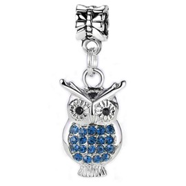 LaBenie Dangle Saphire Blue Crystal Owl Charm