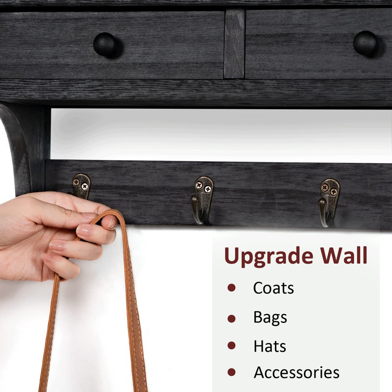 Emfogo Wood Coat Hooks Wall Mounted, Rustic Style with 4