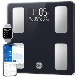 GE Smart Scale for Body Weight: BMI Body Fat Digital Bathroom Scales, 13 Body Composition Monitor Health Analyzer for Home Gym, Bluetooth App Sync, Accurate 400lb Weighing, Black 11inch