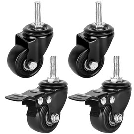 Pack of 4 Furniture Castors: Castors M8 Heavy Duty Castors Furniture Castors Thread M8 Swivel Castors for Furniture Heavy Duty Rubber Furniture Roller Chair Castors Outdoor Castors 2 with Brake and 2