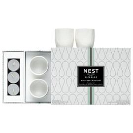 NEST New York White Tea & Rosemary Alfresco 12-Ct Scented Tealight Candle and 4-Ct Tealight Candle Holder Set