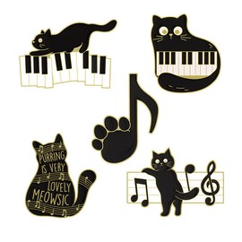 Music Cat Black Brooch Pin,5 Pcs Alloy Cat Brooches with Piano Music Note Lapel Pins Badges Jewelry Accessories for Mother Girl Boy Gift Kids Clothes Dress Sweater Bag Jackets Decoration