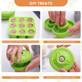 DFQ Interactive Dog Chew Toys,Durable Tire-Shape Puzzle with Treat Enrichment and Food Stick Holder for Aggressive Chewers,Lickable and Capable of Food Catching for Brain Stimulation,with Ice Tray