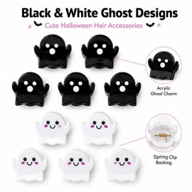 Halloween Ghost Mini Hair Clips 8Pcs Black White Spooky Clips
