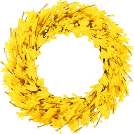Ureymx 20'' Artificial Forsythia Wreath Spring Summer Fall Winter Wreaths for Front Door with Berries Silk Leaves Wreath for Porch Farmhouse Patio Garden Wall Window Indoor Outdoor Home Decor (Yellow)