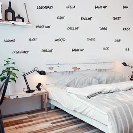 Set of 18 Vinyl Wall Art Decal - Teen Slang Phrases - from 2" to 13" Each - Cool Modern Apartment Dorm Room Indoor Outdoor Home Bedroom Living Room School Decals Quotes (Black, from 2" to 13" Each)