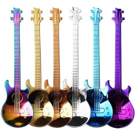Guitar Coffee Teaspoon, 6-Piece Stainless Steel Teaspoon Dessert Spoon Stirring Beverage Milkshake Jam (Multicolor)