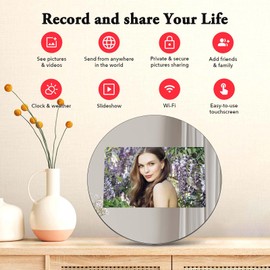 Frameo Round Digital Picture Frame – WiFi Mirror Touchscreen Display, 10.1" Smart Digital Photo Frame Share Photos & Videos via App, Auto-Rotate, HD IPS Screen – Picture Frame for Home & Gifts