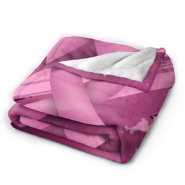 Manta con cinta para cáncer de mama, color morado, suave, ligera, acogedora manta de franela para sofá, viaje, habitación, decoración de recámara, regalos para niños, mujeres y adultos, 60 x 50