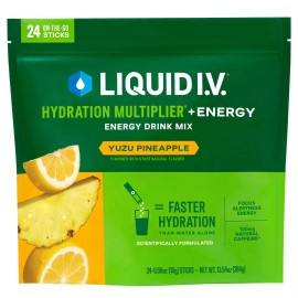 Liquid I.V. Energy Multiplier Yuzu Pineapple, 24 Individual Serving Stick Packs