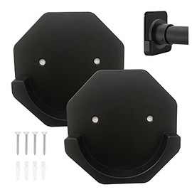 Shower Curtain Mounts 2 Pack Adhesive Brackets Stick On Wall Mounted Tension Rod Holders for Bathroom Curtain Hangers Stable Easy Installed Black Hexagon Rod Retainers