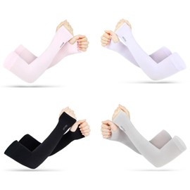 HXLJHALG 4Pairs of Ice Sleeves for Women, Sun Protection Sleeves, UV Protection, Arm Sun Protection Sleeves, Ice Silk Sleeves, Ice Sleeve Arm Guards for Women Driving (Blue, Purple, Gray, Pink)