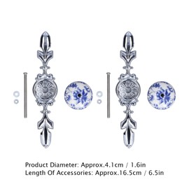 CHEOTIME 2Pcs Ceramic Handle, Simple Style Cabinet Handle Hand Painted Drawer Pulls Antique Cabinet Pull Drawer Knob for Dresser Wardrobe(Rich Flower Blue and White Porcelain)