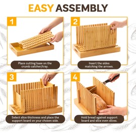 Bread Slicer for Homemade Bread - Bambüsi Upgraded Adjustable Bamboo Bread Cutter Board, Foldable Slicing Guide with Crumb Tray for Sourdough, Artisan Loaves, Bagels, Cakes, Bakery Kitchen Gadget Gift
