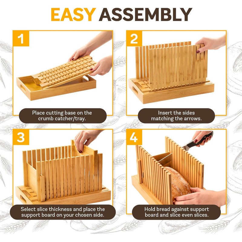 Bread Slicer for Homemade Bread - Bambüsi Upgraded Adjustable Bamboo
