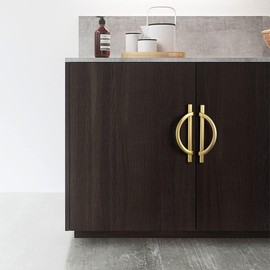 Brushed Gold Cabinet Pulls Drawer Pulls, Half Moon Shape Cabinet Pulls Gold Drawer Dresser Handles, Kitchen Cupboard Drawer Handles Antique Cupboard Door Handles, 4Packs