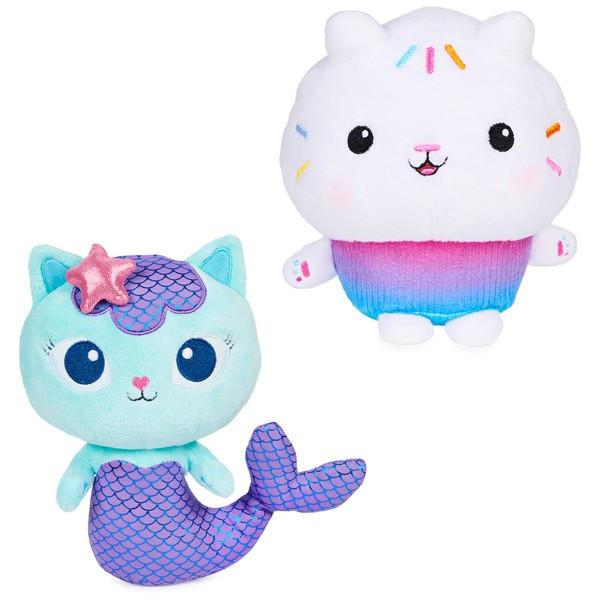 Gabby's Dollhouse, Purr-ific Plush Toys 2-Pack with Cakey Cat and Mercat, Kids Toys for Ages 3 and up