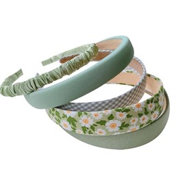 5 Pcs Fashion Fabric Headbands Aesthetic Design Flower Head Bands Decorative Cute Hairbands Non Slip Hair Hoops Vintage Wide Hair Bands for Women Girls Green
