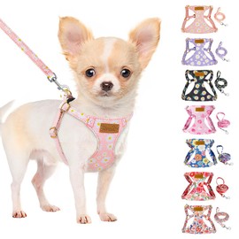 SlowTon No Pull Dog Harness with Leash - Soft Lightweight Floral Pattern Puppy Harness, Adjustable Pet Harness for Small Medium Dogs (Pink Daisy S)