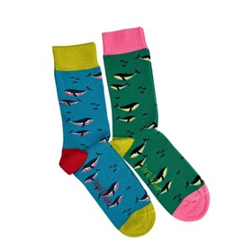 Doris & Dude Women Ladies Bamboo Organic Crew Socks 2 Pair Gift Pack Med 3-7 Whales Colourful Box Set Soft Durable Sustainable Smooth Toe Breathable