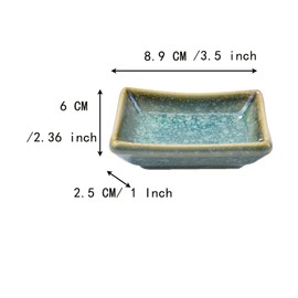 BOSILI Japanese Ceramic Sauce Dishes Sushi Dishes Condiment Dish Rectangular Saucer Green Vintage Set of 4