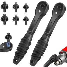 SUNJOYCO 2 In 1 Drill Chuck Ratchet Spanner, 2 PCS Ratchet Drill Chuck Key Wrench Replacement Tools with 6 Strong Magnetic Heads