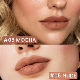 Kaely- 2 rotuladores de tinte labial mate color nude moca, lápiz labial líquido y lápiz delineador de labios, agua de larga duración