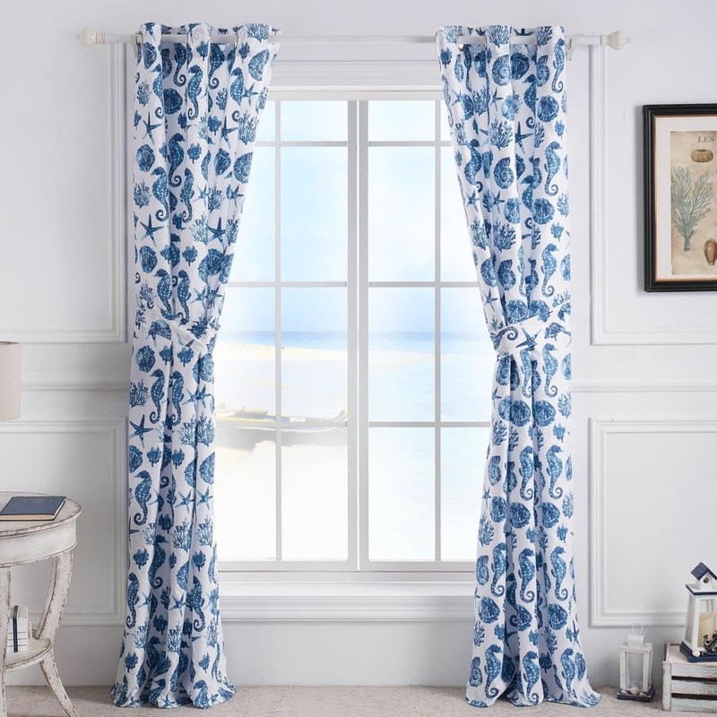 Greenland Home Pebble Beach Sealife Grommet Top Curtain Panel Pair