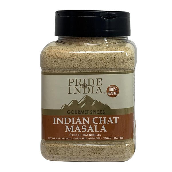 Pride of India – Indian Chat Masala Seasoning Spice – Ideal for Savory Dishes – Perfect Seasoning for Drinks/Salads/Fruits – Preservatives Free – Easy to Store – 8oz. Medium Dual Sifter Jar