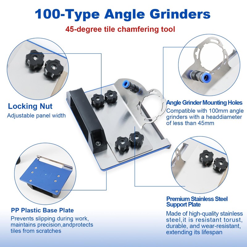 45 Degree Tile Chamfering Tool, Angle Grinder Tool with Stand