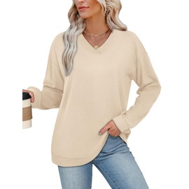 WIHOLL Long Sleeve Shirts for Women Casual Oversized Fall Sweatshirts Work School Outfits for Teachers Apricot XL