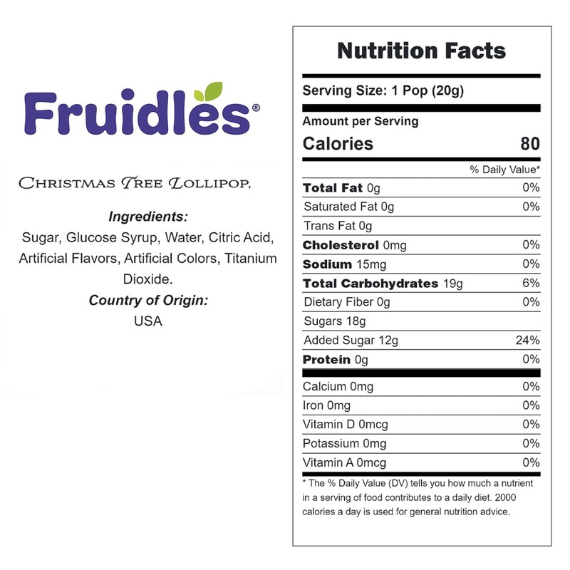 Fruidles Christmas Tree Lollipop, Mixed Fruit Flavor, Made in Brazil,