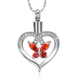 Imrsanl Butterfly Urn Necklaces for Women Girls Birthstone Cremation Jewelry Urns Pendant for Human Ashes Memorial Locket Keepsake Jewelry, Stainless Steel, stainless steel