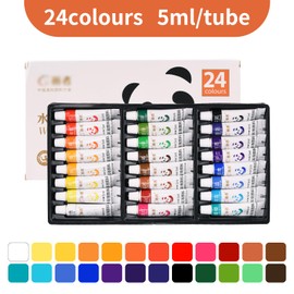 ZYDYRX 24 Colours Mini Watercolour Travel Set with Watercolour Paper Journal, Watercolour Brush Pen, Clip, Sketchbook Palette Set, 15 Grids, Portable Acrylic Painting Palette, Painting Box, Portable