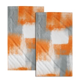 Miaoquhe Orange Grey Hand Towels for Bathroom Set of 2 Abstract Modern Art Grunge Style Oil Painting Bath Towels Art Decorative Soft Bathroom Towels for Kitchen Guest Gym Spa 14x28in