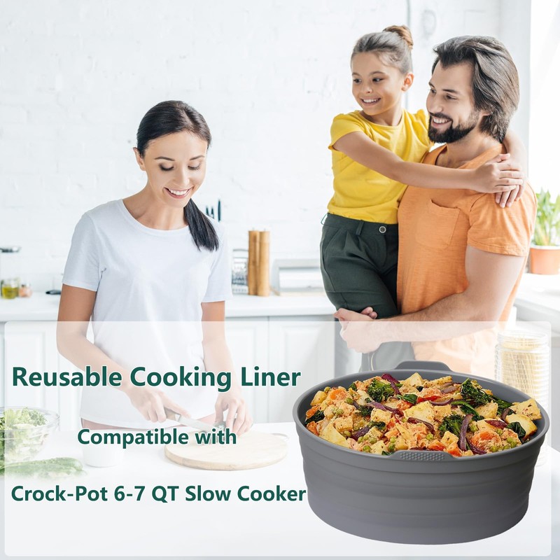 Slow Cooker Liners, Foldable Reusable Silicone Cooking Liners Compatible with
