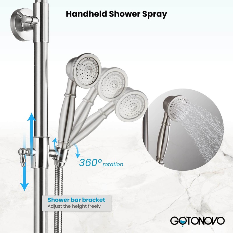 gotonovo Brushed Nickel Exposed Pipe Shower System Wall Mount 8’’