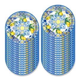 BHNACIER 24PCS 9'' Capri Lemon Party Paper Plates Lemons Party Decoration Lemons Paper Plates Tiles Lemons Disposable Plates British Paper Plates for Capri Lemon Party Supplies