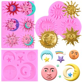 MIYAHOUSE Sun Moon Face Fondant Mold Sun Face Star Silicone Molds Set Of 3