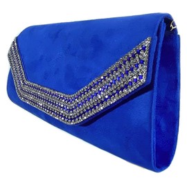 LeahWard Women's Faux Suede Leather Clutch Bag For Wedding Evening Diamante Handbags 2157 (Royal)
