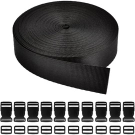 10M Webbing Strap, Polypropylene Heavy Webbing Backpack Chest Strap 25MM Wide with 10 Adjustable Flat Side Release Buckle 10 Tri-Glide Slide Luggage Belt for DIY Bag Backpack Cargo Strapping (SetA)