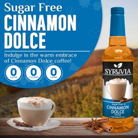 Syruvia Sugar-Free Cinnamon Dolce Syrup - 25.4 fl oz. Premium Coffee Flavoring Syrup. 0 Calories, Kosher, and Gluten-Free. Perfect for Drinks, Sodas, Shakes, Desserts, and More.