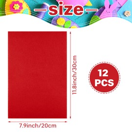 Morcheiong 12 Pcs Self Adhesive Felt Sheet Soft Felt Sheets with Adhesive Backing for Art Project and Sewing DIY Craft(11.8"x7.9"/30x20cm)- Red
