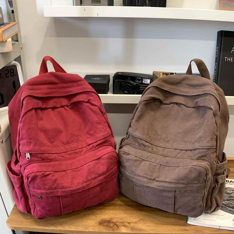GAMLFL Canvas Backpack for Women Retro Aesthetic Rucksack Basic Backpack