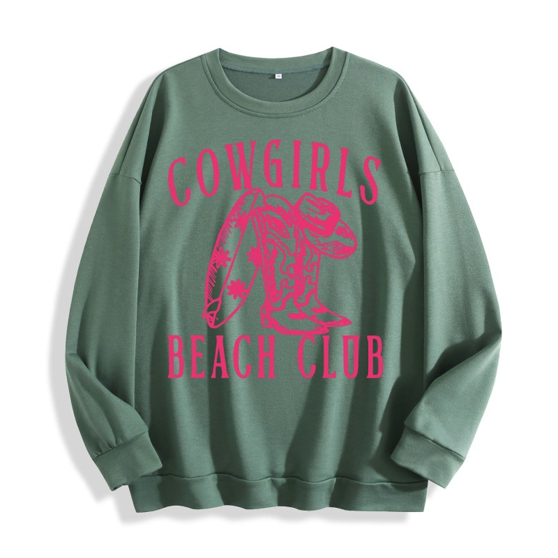 Cowgirls Beach Club Western Graphic Crewneck Sweatshirt, US Warehouse, 6