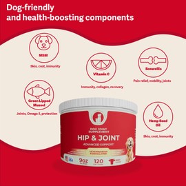 Hip & Joint Supplement for Dogs – Advanced Mobility Support with Glucosamine, Chondroitin, MSM, Turmeric & Green Lipped Mussel – 120 Soft Chews for Large, Medium & Small Dogs – Beef Flavor